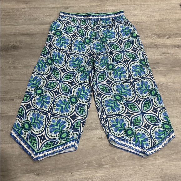 Haute Hippie Pants - Haute Hippie Boho Wide Leg Pants Blue Green White Patterned Size Large